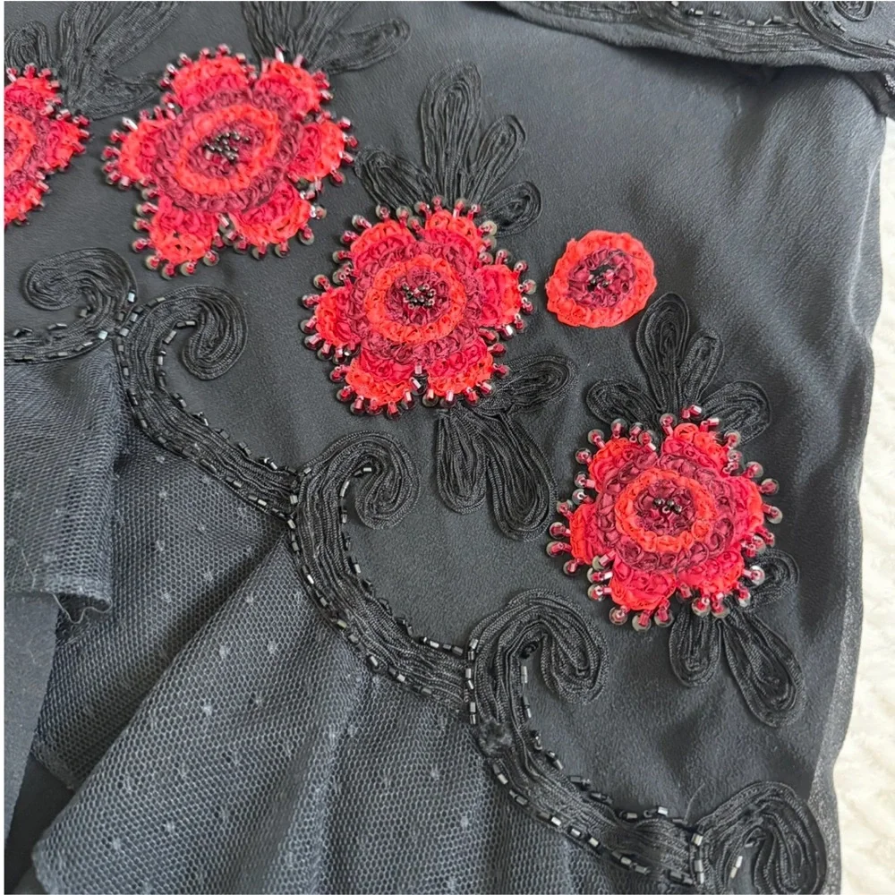 VTG Sue Wong Silk Beaded Embroidered Skirt Top 6 Black Whimsigoth Coquette Dress - Picture 7 of 17